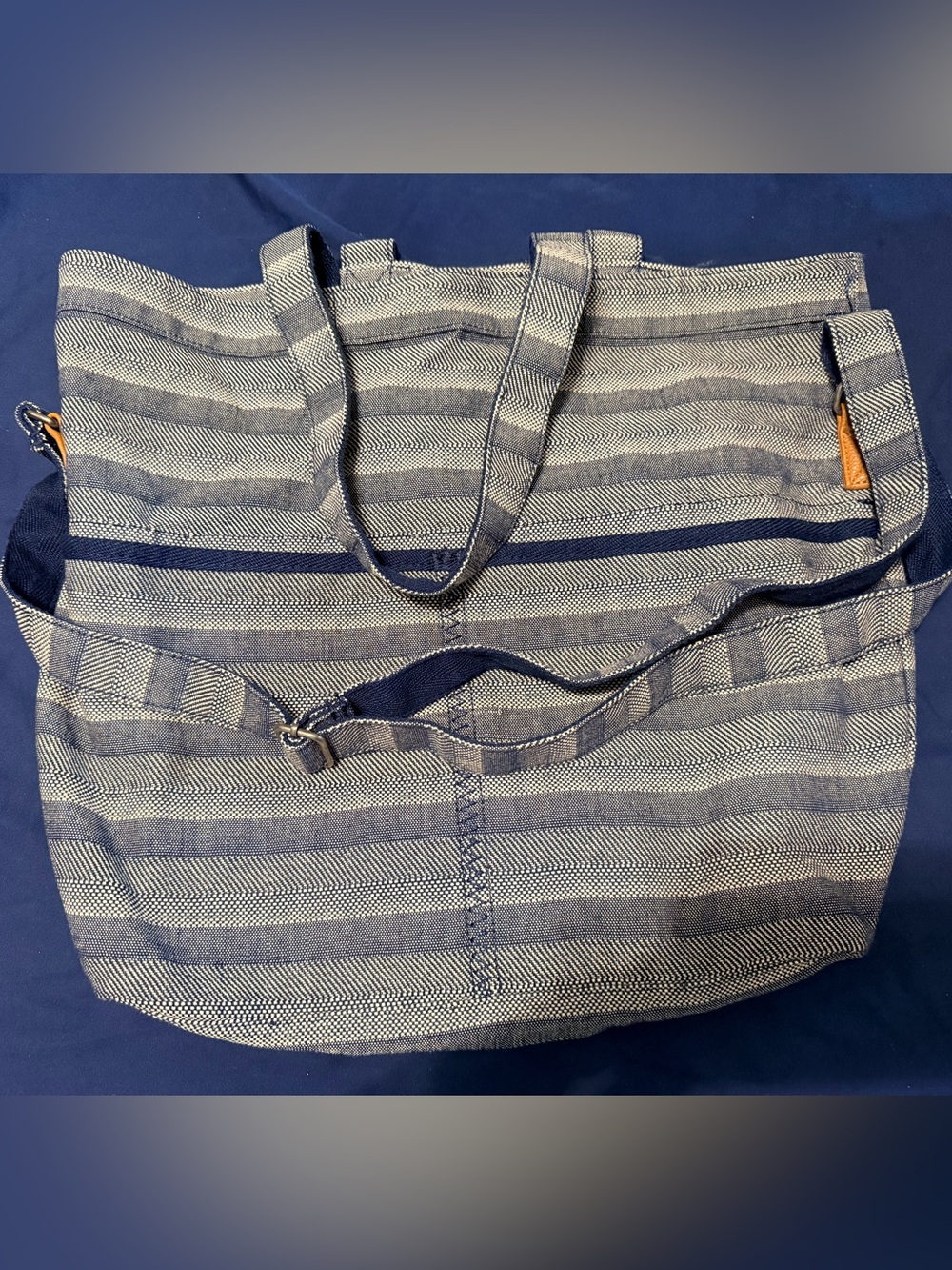 thirty-one Navy and Cream Striped Canvas Crossbody Tote